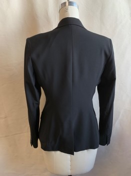 Womens, Blazer, THEORY, Black, Wool, Elastane, Solid, 10, Single Breasted, 1 Button, Collar Attached, Notched Lapel, 2 Flap Pockets