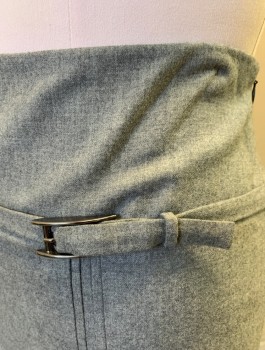 PHILIPPE ADEC, Gray, Wool, Lycra, Solid, Dropped Waist, Box Pleats at Hem, 1/2 Wide Band at Hips/Dropped Waist with Buckle, Invisible Zipper at Side