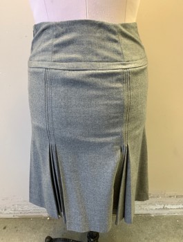 Womens, Skirt, Knee Length, PHILIPPE ADEC, Gray, Wool, Lycra, Solid, W30, 6, Dropped Waist, Box Pleats at Hem, 1/2 Wide Band at Hips/Dropped Waist with Buckle, Invisible Zipper at Side