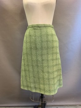 Womens, Skirt, DALTON, Green, White, Wool, Plaid, 2 Color Weave, W: 26, Side Zipper, Hem Below Knee