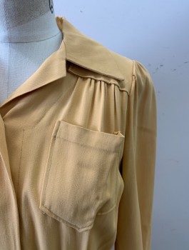 Womens, Dress, N/L, Dusty Yellow, Wool, Solid, W28, B38, Snap Front, Collar Attached, V-neck, Long Sleeves, 2 Pockets, Gathering at Yoke *Red Stains on Right Collar and By Snaps*