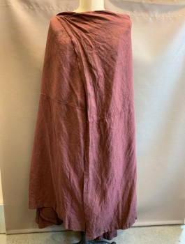 Unisex, Sci-Fi/Fantasy Cape/Cloak, N/L MTO, Red Burgundy, Linen, Solid, O/S, Open at Front with Twisted Fabric at Neck, Floor Length, Black Twill Ties Attached Inside, Made To Order, Lightly Aged