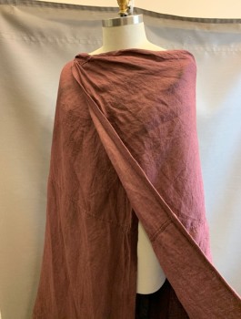 Unisex, Sci-Fi/Fantasy Cape/Cloak, N/L MTO, Red Burgundy, Linen, Solid, O/S, Open at Front with Twisted Fabric at Neck, Floor Length, Black Twill Ties Attached Inside, Made To Order, Lightly Aged