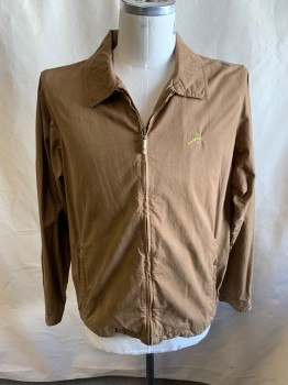 ORVIS, Dk Khaki Brn, Cotton, Solid, Zip Front, 2 Pockets, Embroiderred Colorful Bird Logo