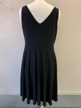 Tiana, Black, Polyester, Spandex, Solid, Plus Size Dress, Sleeveless, V Neck, Crossover Top,