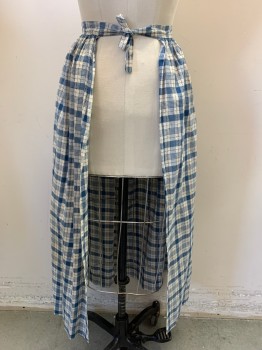 N/L, Blue, Off White, Red, Cotton, Plaid, 1/2 Apron, Ties Center Back,