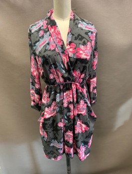 AQUA, Pink, Gray, White, Black, Lt Gray, Polyester, Floral, Surplus CF, with Tie Bk Closure, Pockets.