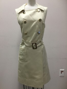 Marc Jacobs , Butter Yellow, Cotton, Silk, Solid, C.A., Double Breasted, Self Belt, Large Gold Buttons, Large Metal  Buckle, Hem Below Knee