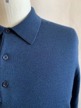 NORDSTROM, Navy Blue, Wool, Solid, 2 Color Weave, POLO, 3 Bttns, Dark Green Weave