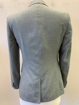 TOPMAN, Gray, Polyester, Solid, 1 Button, Flap Pockets, Single Vent