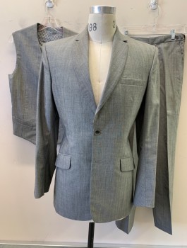 NL, Gray, Wool, Solid, 2 Button, Flap Pockets, Rounded Lapel , Single Vent