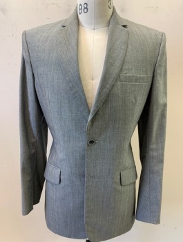 NL, Gray, Wool, Solid, 2 Button, Flap Pockets, Rounded Lapel , Single Vent