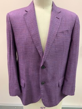 EMPORIO ARMANI, Lavender Purple, Turquoise Blue, Black, Viscose, Plaid, Single Breasted, Notched Lapel, 2 Buttons,  3 Pockets,