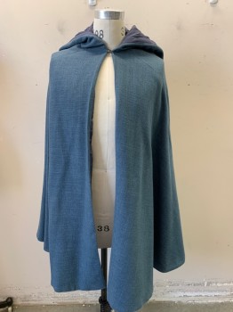 Unisex, Historical Fiction Cape, NL, Slate Blue, Wool, Solid, Os, Hood Attached, Hook at the Neck, Slvls,