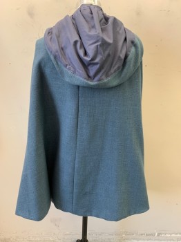 Unisex, Historical Fiction Cape, NL, Slate Blue, Wool, Solid, Os, Hood Attached, Hook at the Neck, Slvls,