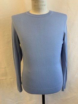 THEORY, Blue-Gray, Wool, Solid, Crew Neck, Long Sleeves
