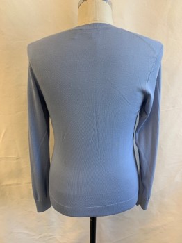 THEORY, Blue-Gray, Wool, Solid, Crew Neck, Long Sleeves