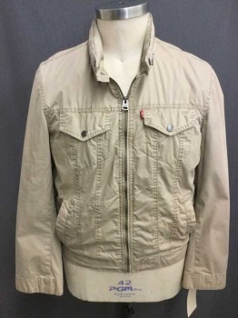 LEVI'S, Khaki Brown, Cotton, Nylon, Solid, Long Sleeves, Zip Out Hood, Side Welt Pockets, Chest Pockets with Snap Down Flaps, Zip Front