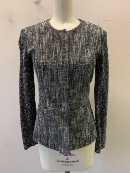 THEORY, Gray, Black, Cotton, Acrylic, 2 Color Weave, Round Neck, Zip Front, Knit