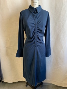 WORTHINGTON, Steel Blue, Polyester, Solid, C.A., B.F., Ruched Front, Tie Back,