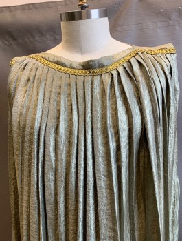 Mens, Historical Fiction Tunic, N/L, Gold, Metallic, Polyester, Solid, < 50", Vertical Pleats From Shoulder To Hem, Sleeveless, Bateau/Boat Neck, Gold Gimp Trim at Neckline, Ankle Length
