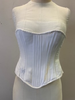 Womens, Corset 1890s-1910s, MTO, Cream, Solid, W25, B34, Cream W/cream Lacing Back, Stained Front & Back, See Detail Photo,