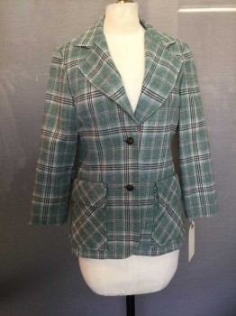 Womens, Blazer, Country Suburbans, Beige, Forest Green, Red Burgundy, Wool, Plaid, B34, Notch Lapel, 2 Buttons,  2 Pockets,