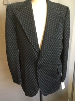 Mens, Blazer/Sport Co, N/L, Black, Gray, Abstract , 46, Honeycomb Pattern, Single Breasted, Collar Attached, Notched Lapel, 2 Buttons,  3 Pockets