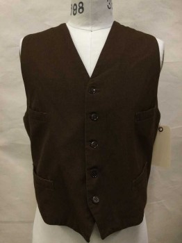 Mens, Vest 1890s-1910s, Brown, Wool, Heathered, CH 40, Button Front, 4 Pockets,