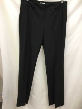 Halogen, Black, Polyester, Viscose, Solid, Straight Leg, Zip Front, Mid Rise