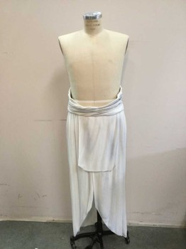 Mens, Sci-Fi/Fantasy Piece 2, M.T.O., White, Lt Blue, Cotton, Polyester, W34, Fantasy Greek Style Long Skirt, Wrap Style with Loin Cloth Tab Front
