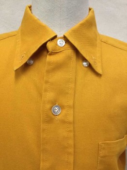 SEARS, Goldenrod Yellow, Cotton, Solid, Goldenrod, Collar Attached, Button Down, Button Front, 1 Pocket, Short Sleeves,
