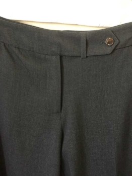 CALVIN KLEIN, Heather Gray, Polyester, Heathered, Heather Charcoal Gray,2" Waistband W/short Belt, 1 Metal Button Front,  Flat Front, Zip Front, 2 Slant Side Pockets Front, Wide Legs