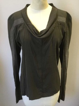 Womens, Sci-Fi/Fantasy Top, MTO, Dk Olive Grn, Putty/Khaki Gray, Synthetic, Silk, Color Blocking, B34/36, Made To Order, Cowl, Long Sleeves, Pullover,