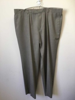 HUGO BOSS, Taupe, Wool, Heathered, Flat Front, Zip Fly, 4 Pockets,
