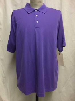 WALTER HAGEN, Purple, Cotton, Polyester, Solid, Purple, Short Sleeves,