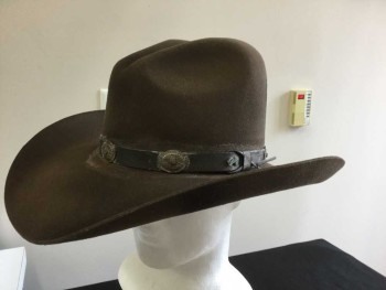 BAILEY, Brown, Wool, Solid, Brown Leather & Antique Rusted Metal Hat Band, See Photo Attached,