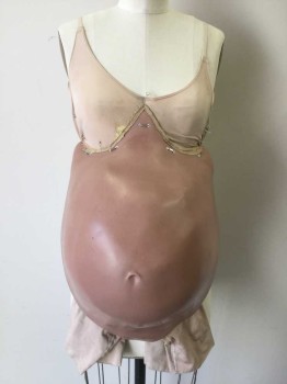 MTO, Beige, Silicone, Spandex, Solid, Silicone Pregnancy Belly Based on a Beige All in One Undergarment with Legs, Has 2 Waist Belts and Shoulder Straps, Has Zipper Center Back,