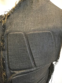 Mens, Vest, N/L MTO, Faded Black, Synthetic, Solid, S, Thickly Woven Canvas-Like Material, Raised Geometric Shapes Texture, Open at Center Front with Velcro Closures & 1 Snap Near Neck, Raw Frayed Edges, Made To Order