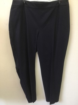 TALBOTS, Navy Blue, Cotton, Rayon, Solid, Flat Front, Side Zip, Slit Pockets, Straight Leg