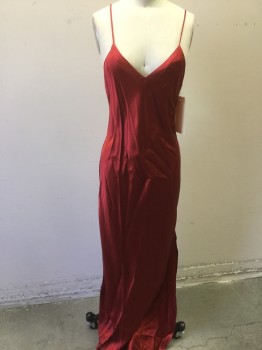 Womens, Nightgown, FANTASIES, Red, Silk, Solid, S, Criss Crossing in Back Spag Straps, Side Slit