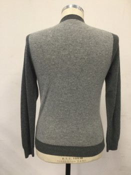 J CREW, Gray, Charcoal Gray, Cashmere, Color Blocking, Cardigan, Long Sleeves, Ribbed Knit Placket/Waistband/Cuff