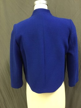 SANDRO, Royal Blue, Wool, Synthetic, Solid, Open Front, Long Sleeves, 2 Pockets with Silver Zippers , Reversed Lapel Detail