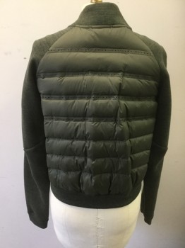 NIKE, Olive Green, Black, Cotton, Polyester, Solid, Heathered, Off Center Zipper, Double Breasted, Raglan Sleeves,  Quilted Back, Knit, Triple,