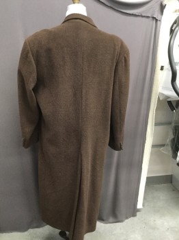Mens, Coat, CHAPS RALPH LAUREN, Brown, Wool, Solid, 56, Double Breasted, Pocket Flaps,