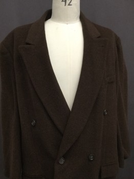 Mens, Coat, CHAPS RALPH LAUREN, Brown, Wool, Solid, 56, Double Breasted, Pocket Flaps,