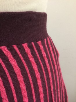 KIMCHI & BLUE, Purple, Fuchsia Pink, Acrylic, Wool, Stripes - Vertical , Purple Knit with Pink Raised Vertical Ribs That Flare Out Towards Hem, 2" Wide Solid Purple Waistband, A-Line, Hem Below Knee