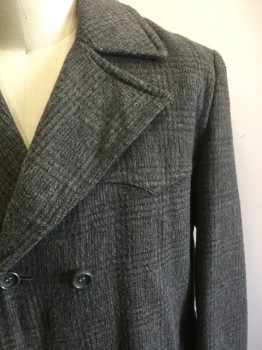Mens, Coat, RSZ, Gray, Dk Gray, Wool, Plaid, 46, Double Breasted, 4 Buttons, Wide Lapel, 2 Pockets with Flaps, Worn Lining