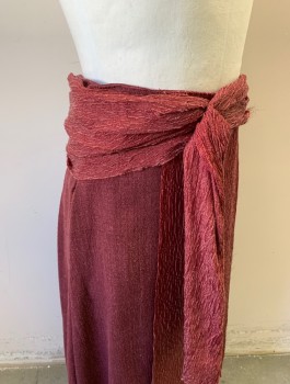 Mens, Historical Fiction Skirt, N/L MTO, Mauve Pink, Linen, Polyester, Solid, W:32, Linen with Panel of Crinkly Textured Material at Center Front, Hem Below Knee, Velcro Closure at Side,  Made To Order, **Comes with (Non-Barcoded) Crinkly Fabric Belt  Meant to Drape Around Hips)