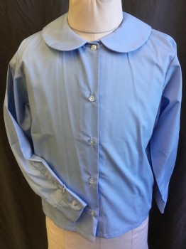 Childrens, Blouse, BECKY THATCHER, Baby Blue, Cotton, Polyester, Solid, 6X, (MULTIPLE)  Scalloped Collar Attached, Button Front, 1 Pocket, Long Sleeves,